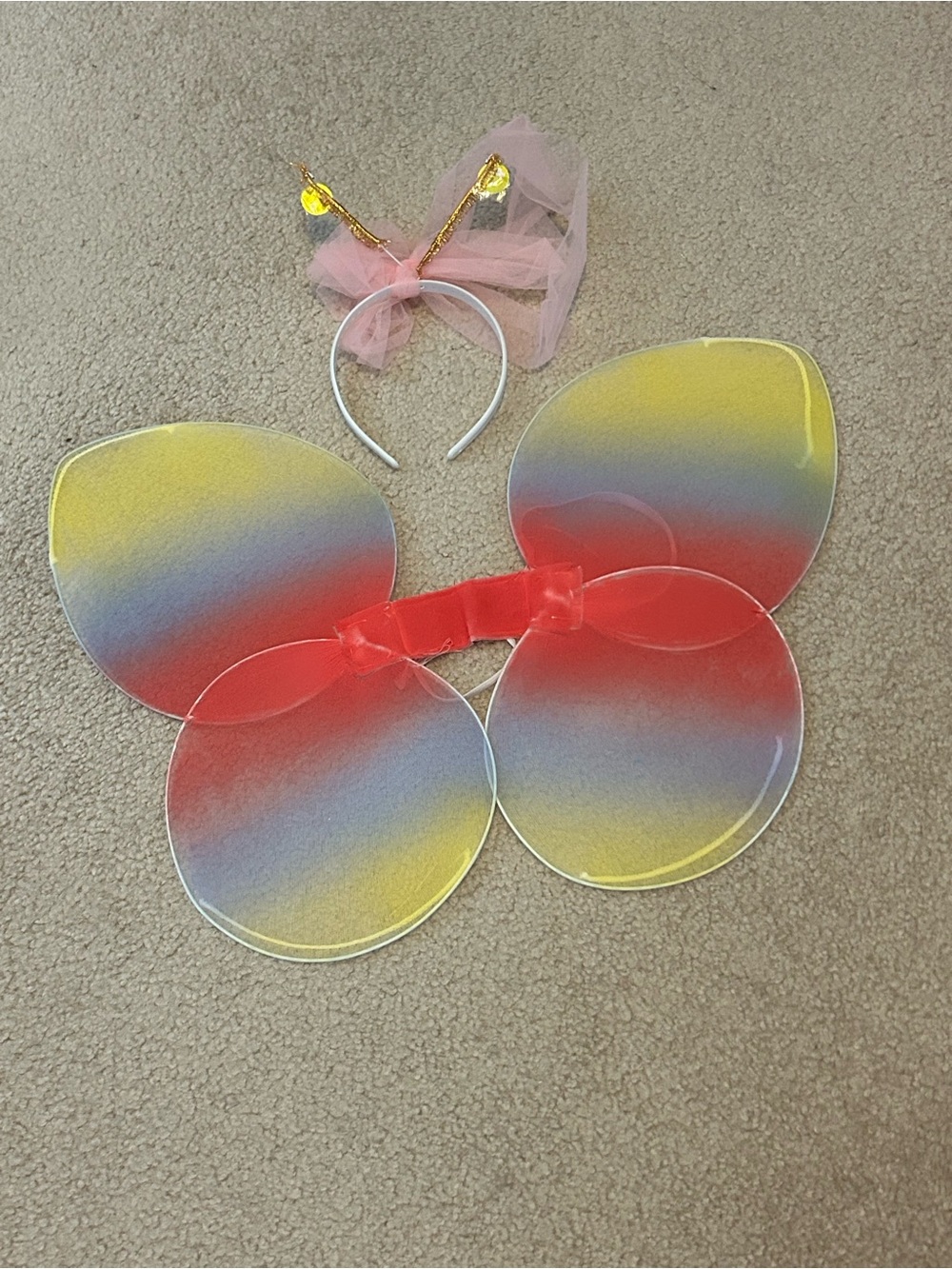 Kids Rainbow Butterfly Wings and Headband Costume Set - Pink, Yellow, Blue